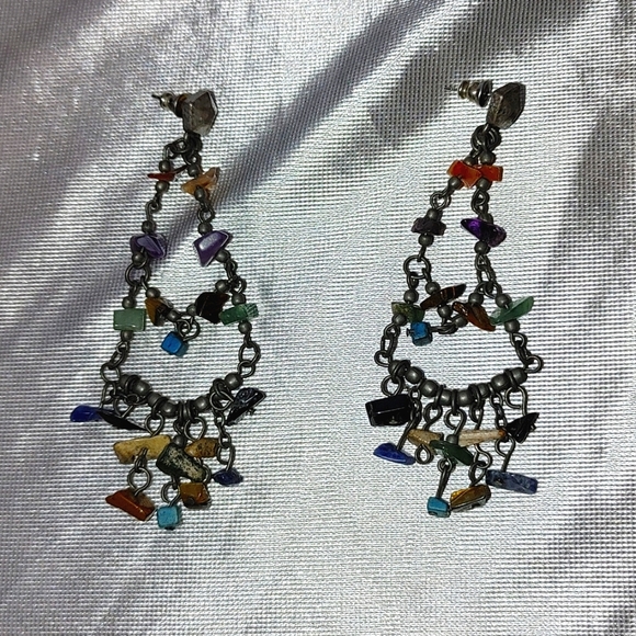 Earthey semi-precious stone dangle earrings - Picture 2 of 6